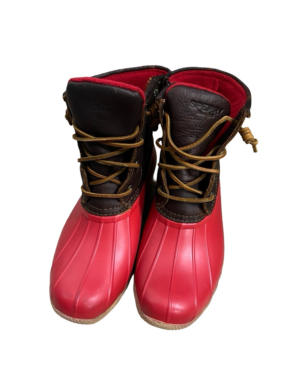 Sperry Saltwater Duck Boots Women’s Size 8 Red & Brown Waterproof Rain Boots - Picture 2 of 5